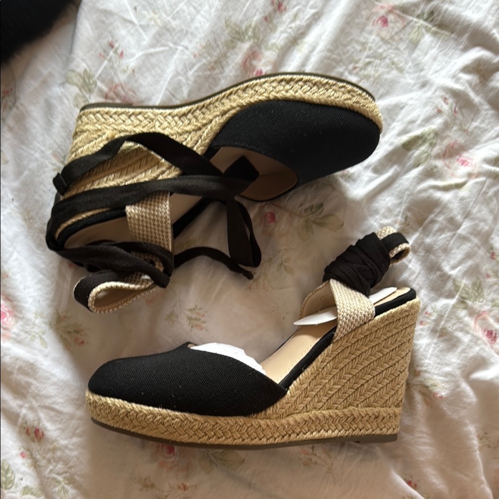 Black Espadrille Wedge Sandals